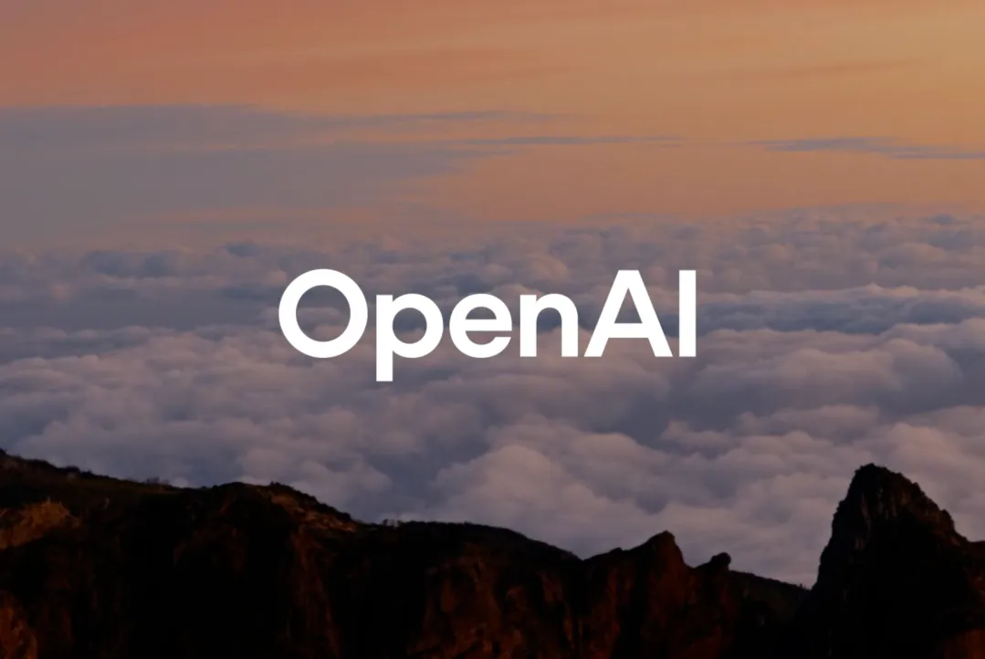 OpenAI wordmark displayed over a mountain landscape