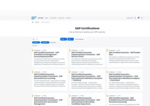 SAP Learning site certification catalogue listing SAP Certified Associate credentials